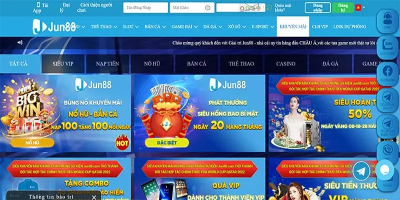 Nhà cái Jun88 ngập tràn ưu đãi khuyến mãi